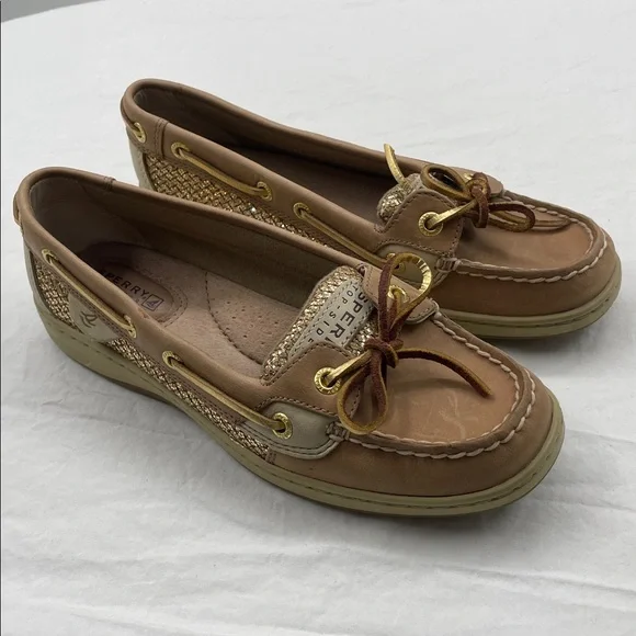Sperry Angelfish Topsiders Glittery Gold and Tan Boat Loafers. 6.5M. - Picture 2 of 11